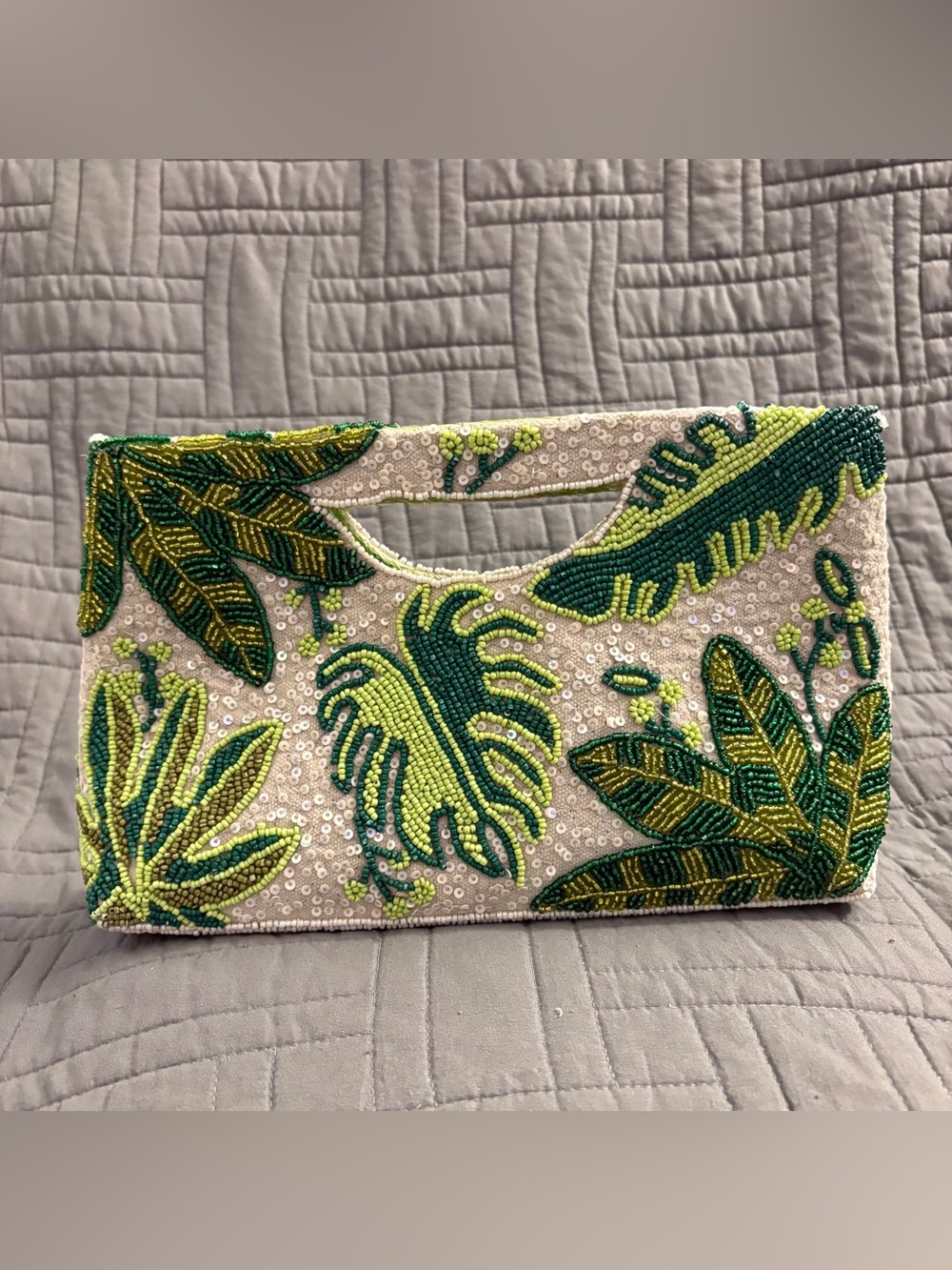 America and Beyond Beaded Hand Bag Tropical Leafs Green Crossbody Purse NWT - Picture 2 of 12
